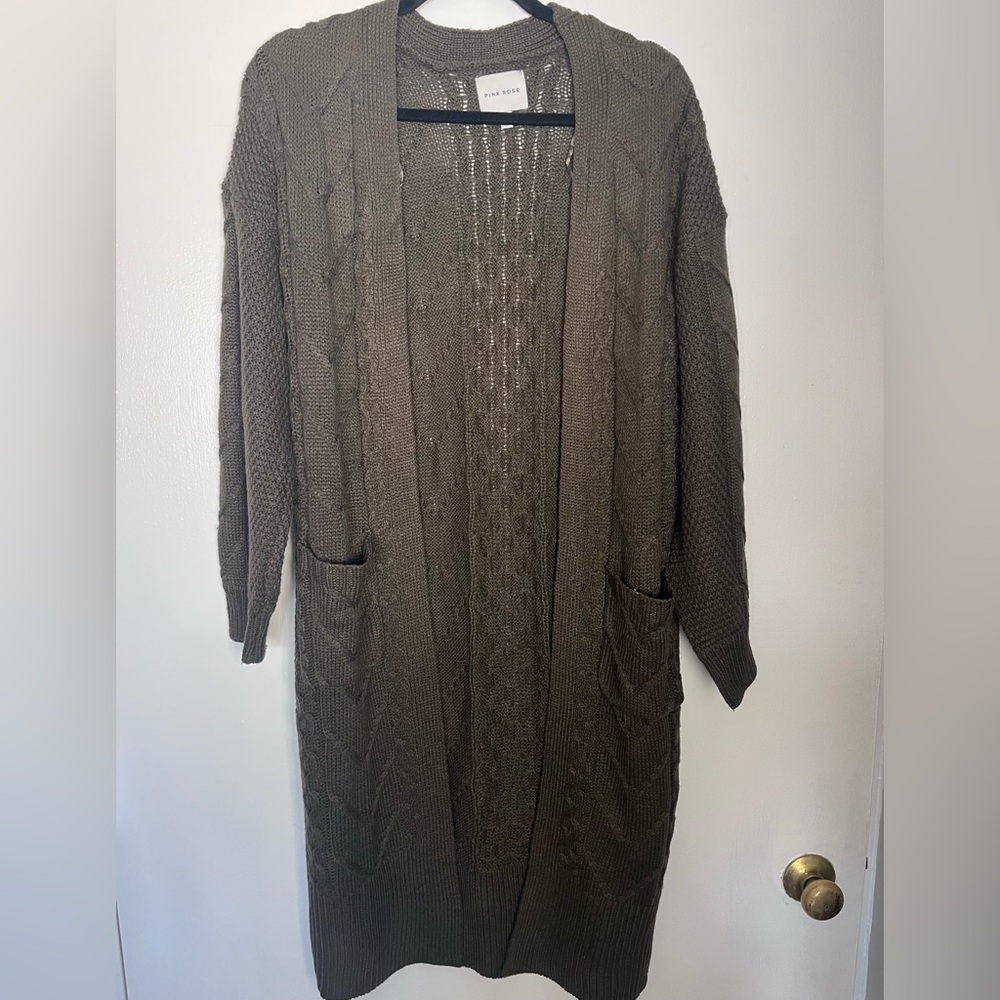 Cozy Brown Cable Knit Open Cardigan